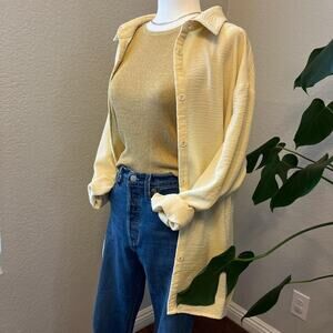 Butter Yellow Oversized Button Down Shirt Lightweight Layering